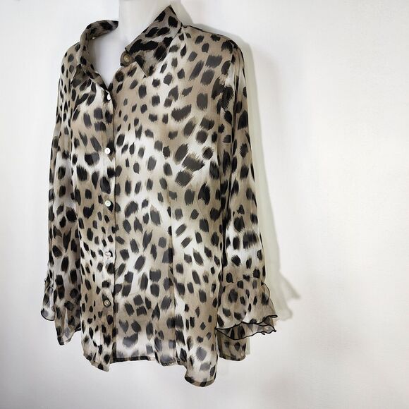 Nicola Womens Blouse Shirt Size XL Button Up Animal Print Long Sleeve Sheer Poly - Picture 5 of 9